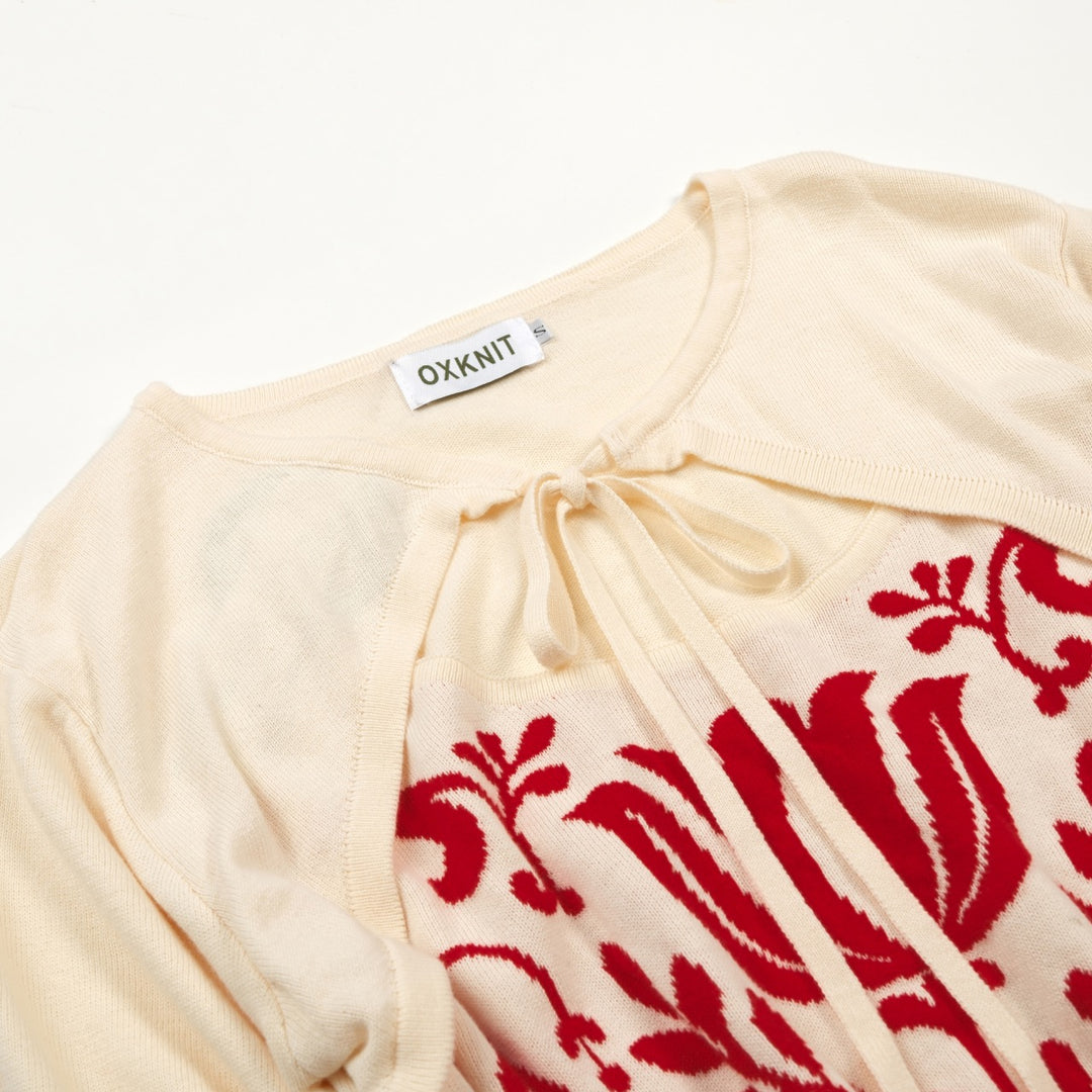 Women's Apricot Scandinavian Folk Art Knitted Short-Sleeve T-Shirt