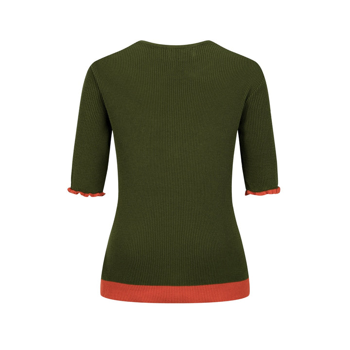Women's Green Floral Pastoral Embroidered Knit Short-Sleeve T-Shirt