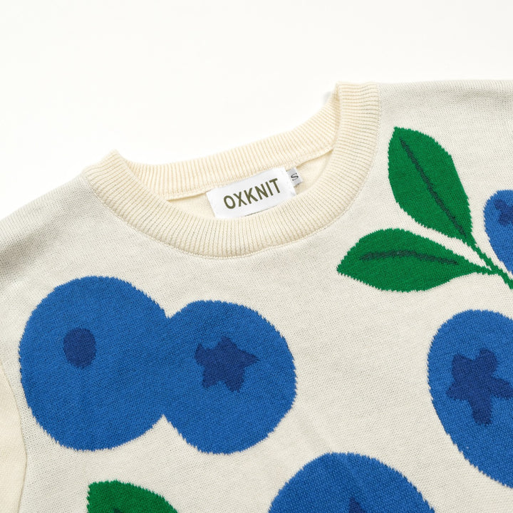 Damen T-Shirt mit nordisch inspiriertem, illustriertem Blaubeer-Jacquardstrick