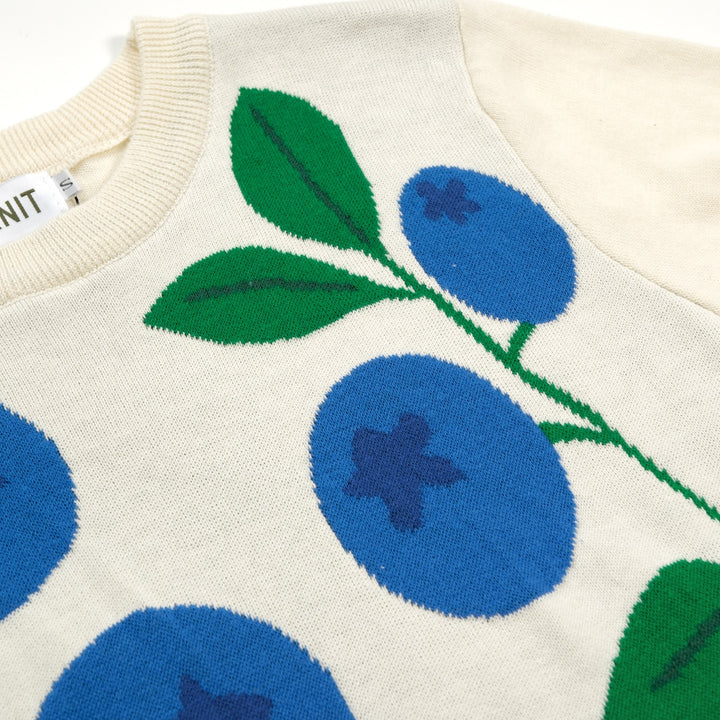 Damen T-Shirt mit nordisch inspiriertem, illustriertem Blaubeer-Jacquardstrick