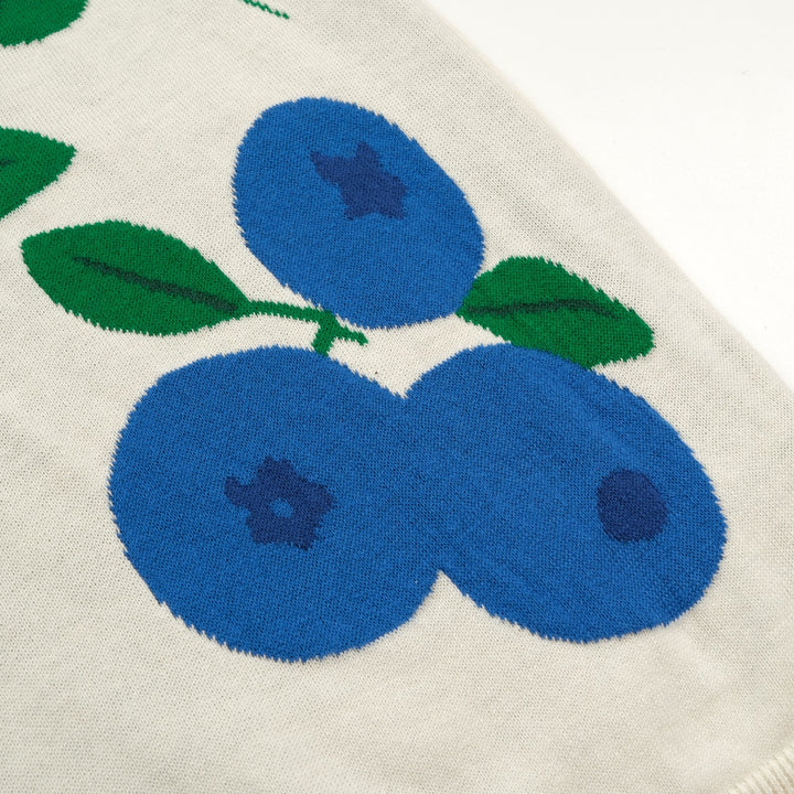 Damen T-Shirt mit nordisch inspiriertem, illustriertem Blaubeer-Jacquardstrick
