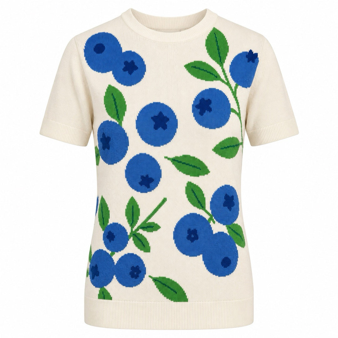 Brunstribet Jacquard strik T-shirt til kvinder