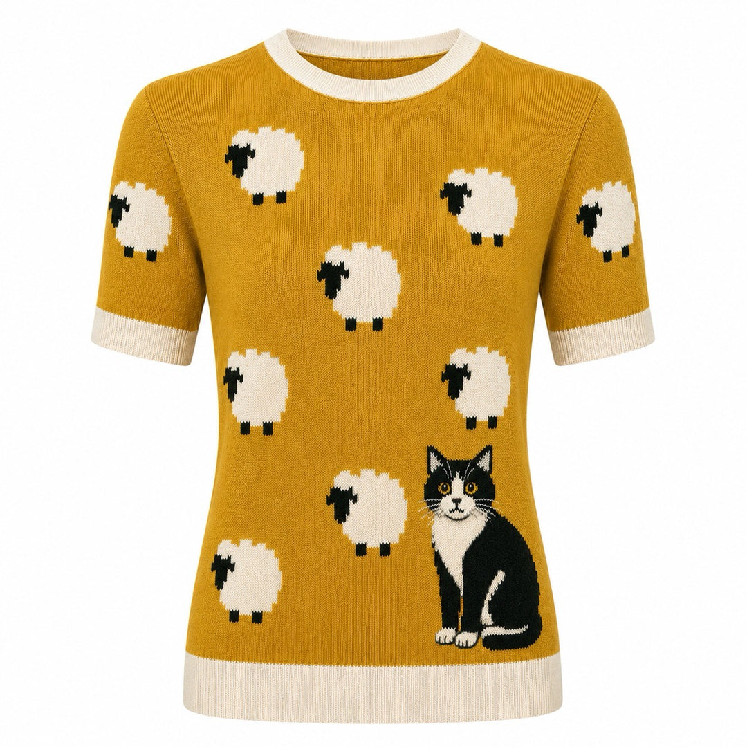 Brunstribet Jacquard strik T-shirt til kvinder