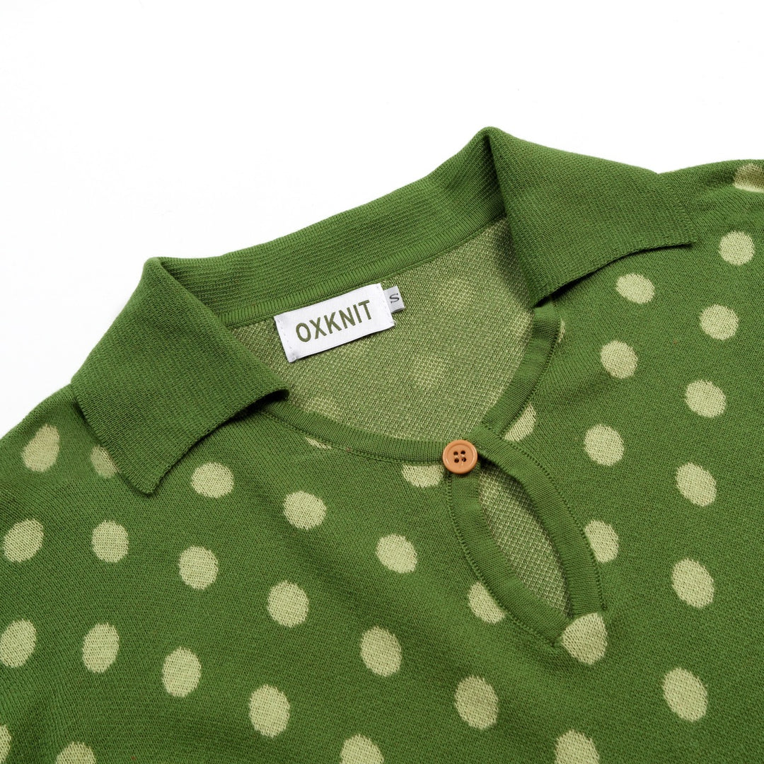 Maglietta da donna verde vintage a pois jacquard con maniche dolman