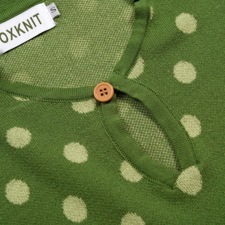 Maglietta da donna verde vintage a pois jacquard con maniche dolman
