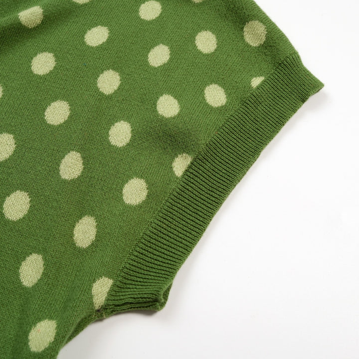 Maglietta da donna verde vintage a pois jacquard con maniche dolman