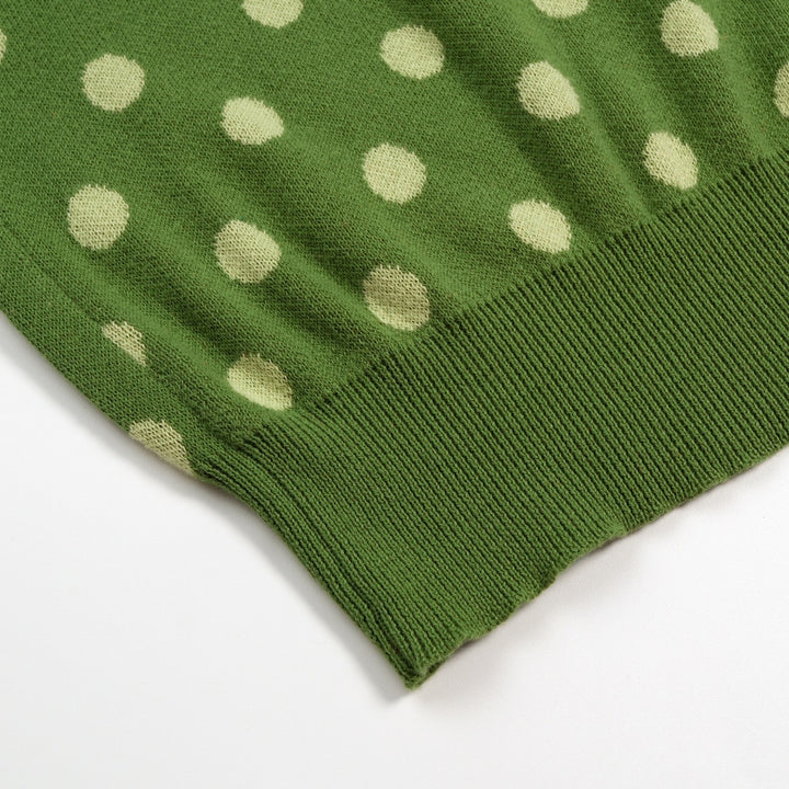 Maglietta da donna verde vintage a pois jacquard con maniche dolman