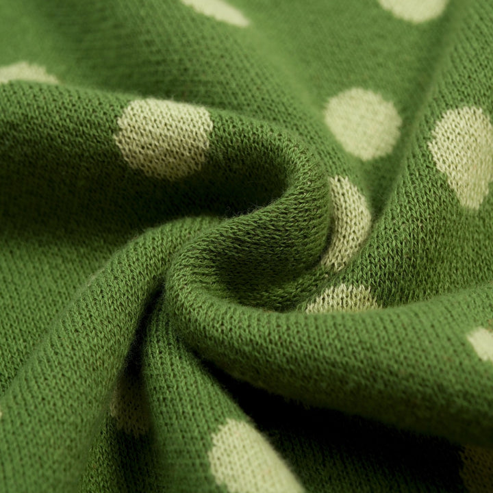 Maglietta da donna verde vintage a pois jacquard con maniche dolman