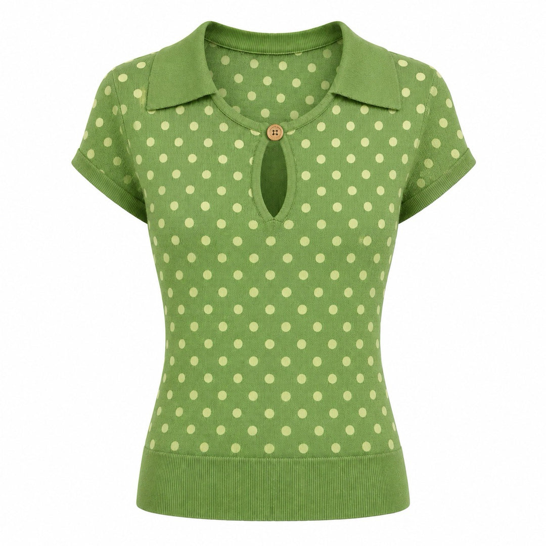 Camiseta mujer punto vintage Bee Jacquard negro con cuello de pico