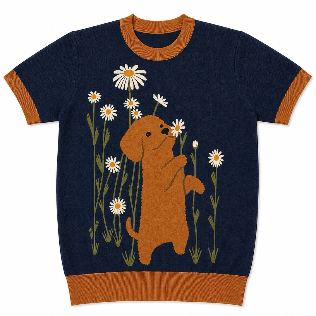 Brunstribet Jacquard strik T-shirt til kvinder