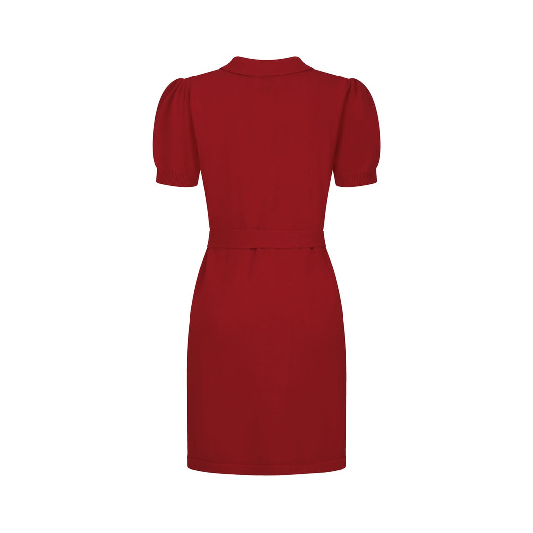 Women’s Red 70s Western Folk Floral Embroidered Pocket Short Sleeve Knit Dress, Red / S