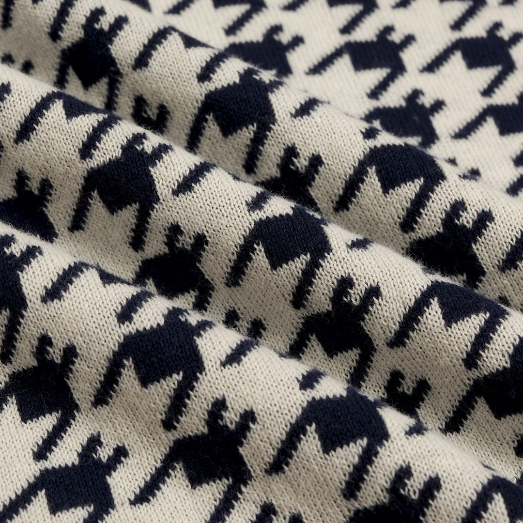 Heren Vintage Pied-de-poule Gebloemd Geborduurd Polo Gebreid Shirt