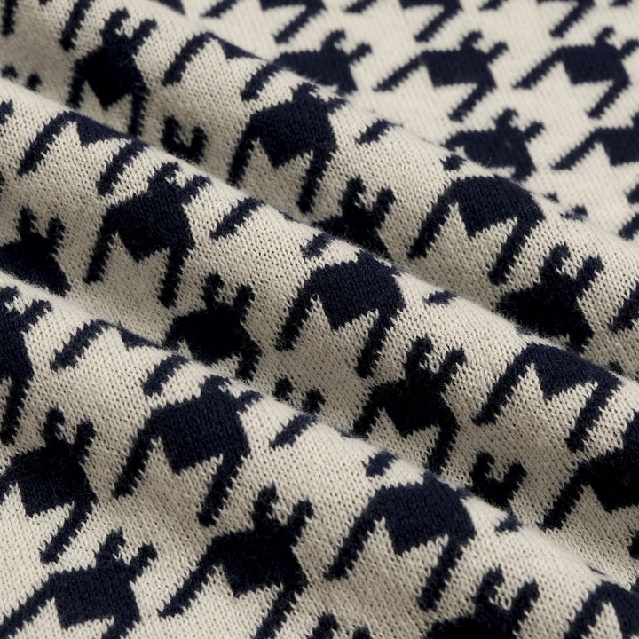Heren Vintage Pied-de-poule Gebloemd Geborduurd Polo Gebreid Shirt