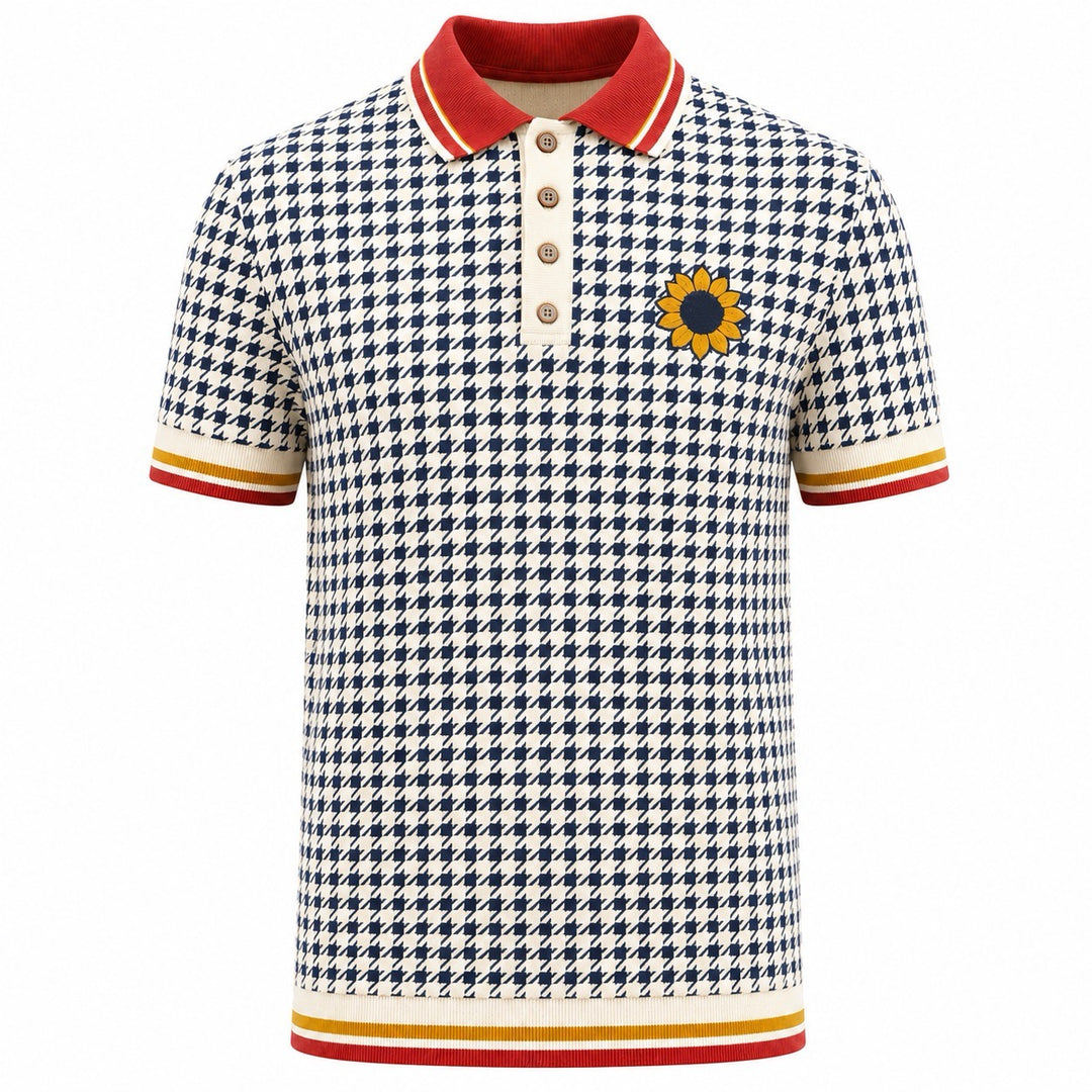Aprikosen gestreiftes Vintage-Jacquard-Polo-Strickshirt für Herren