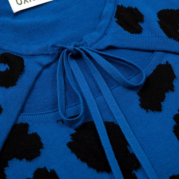 Women’s Blue 70s Leopard Jacquard Five-Sleeve Knit T-Shirt