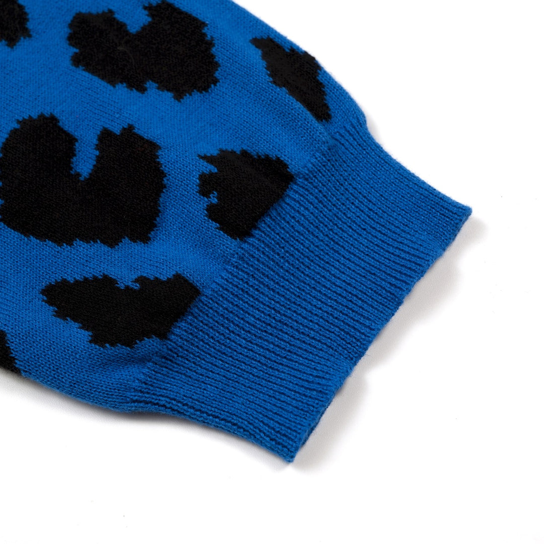 Women’s Blue 70s Leopard Jacquard Five-Sleeve Knit T-Shirt