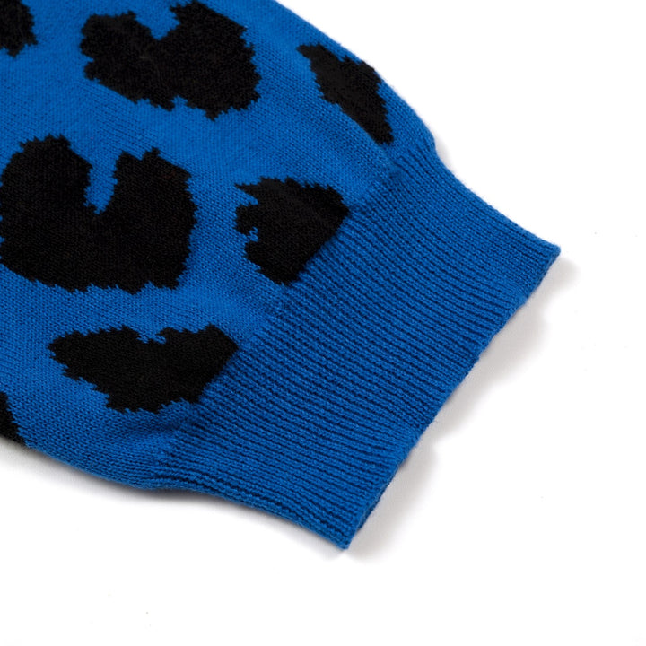 Women’s Blue 70s Leopard Jacquard Five-Sleeve Knit T-Shirt