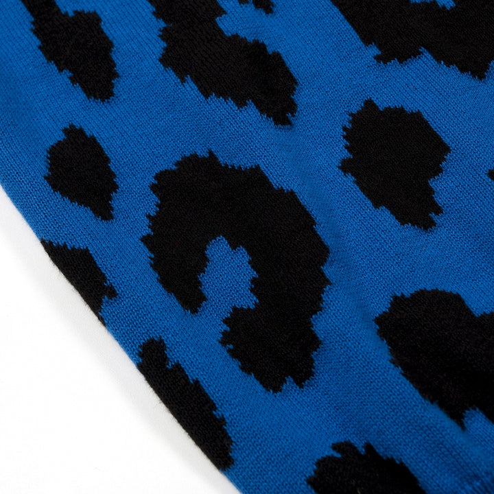 Women’s Blue 70s Leopard Jacquard Five-Sleeve Knit T-Shirt