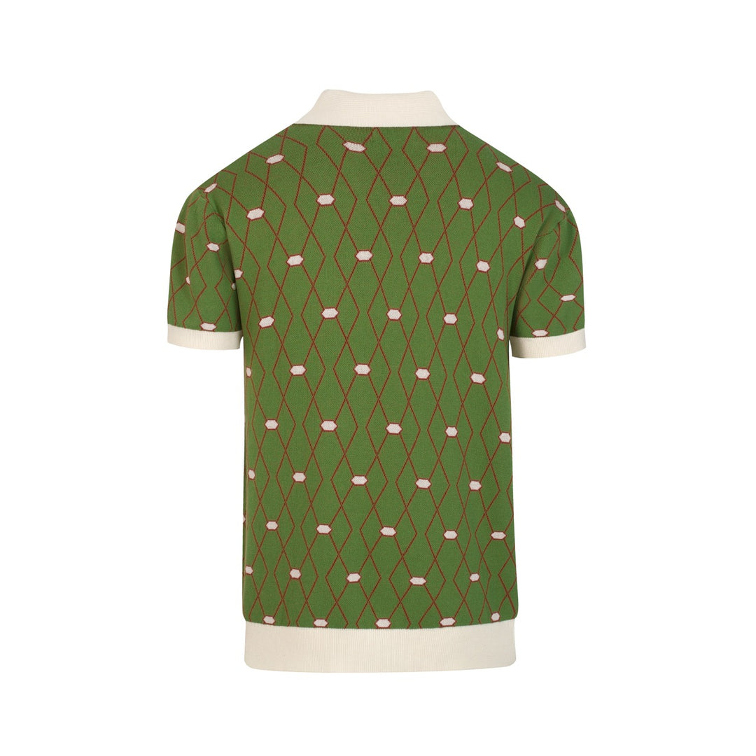 Herr Grön Retro Old Money Geometrisk Stickad Polo T-shirt