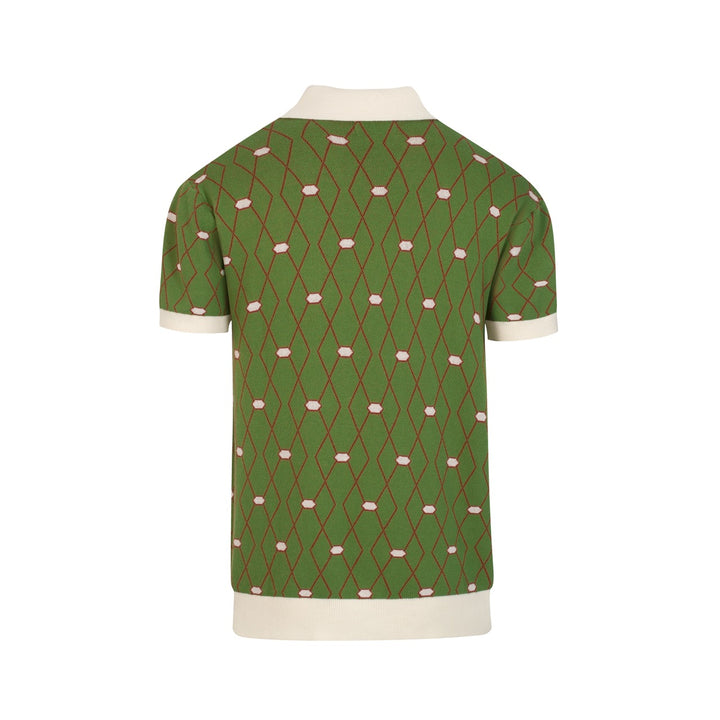 Herr Grön Retro Old Money Geometrisk Stickad Polo T-shirt