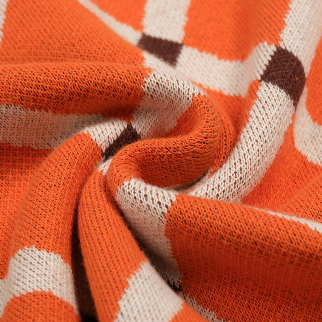 Men’s Orange 70s Collegiate Argyle Polo Knit Shirt