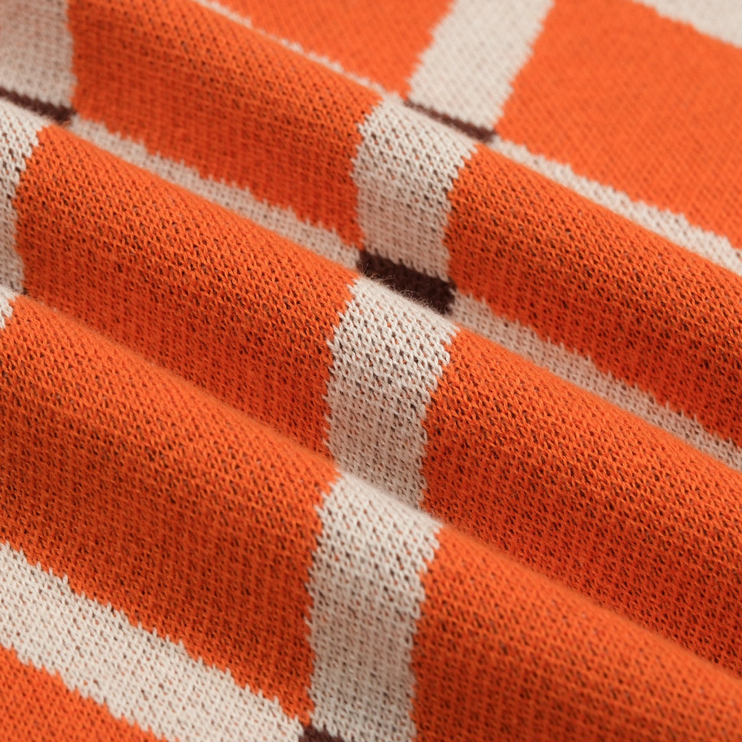 Men’s Orange 70s Collegiate Argyle Polo Knit Shirt