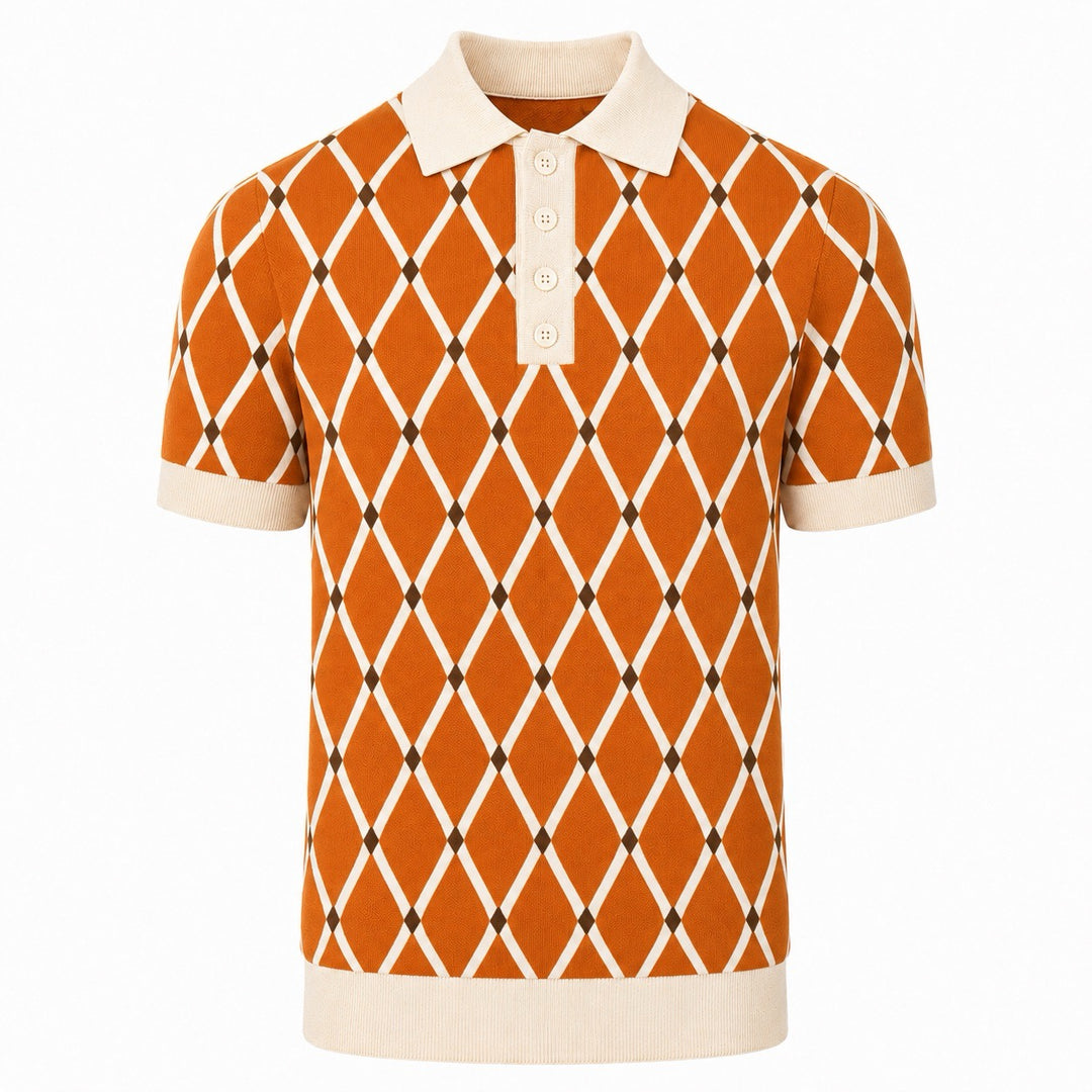 Polo de punto jacquard vintage a rayas color albaricoque para hombre
