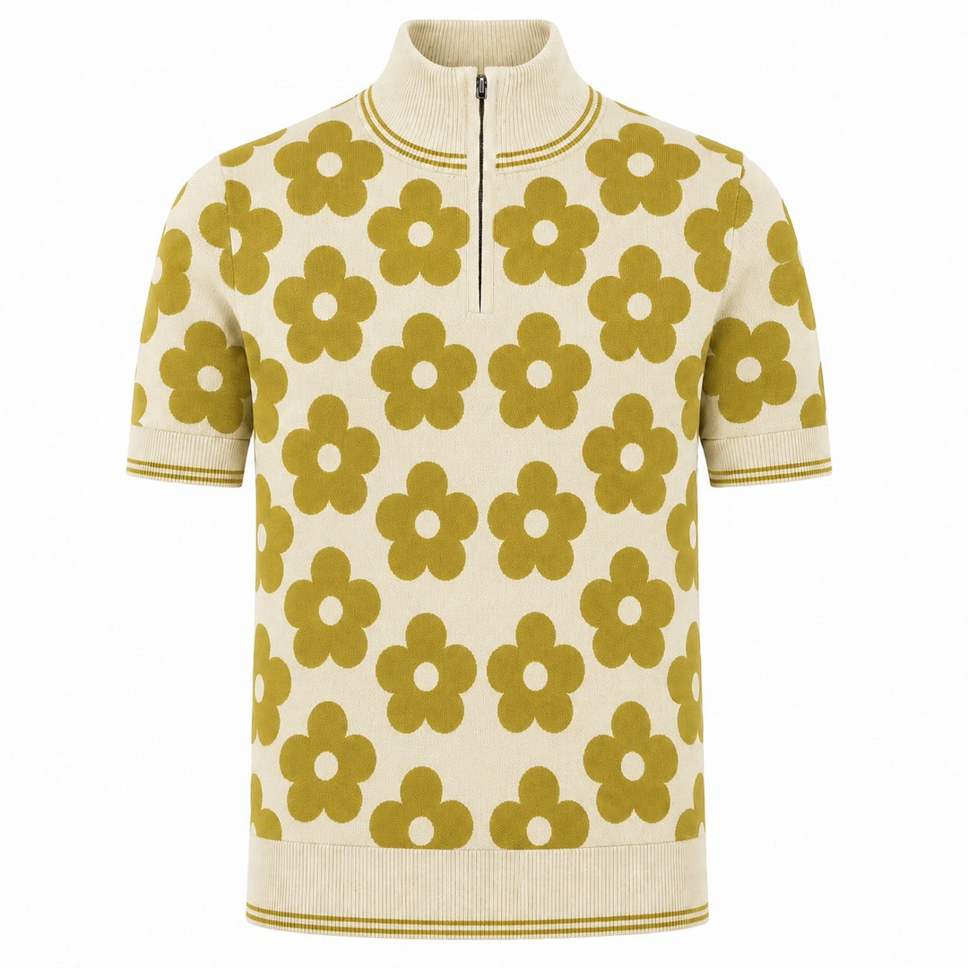 Camisa polo masculina de malha jacquard vintage listrada de damasco