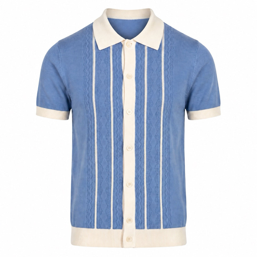 Heren abrikoos gestreept vintage jacquard polo gebreid shirt