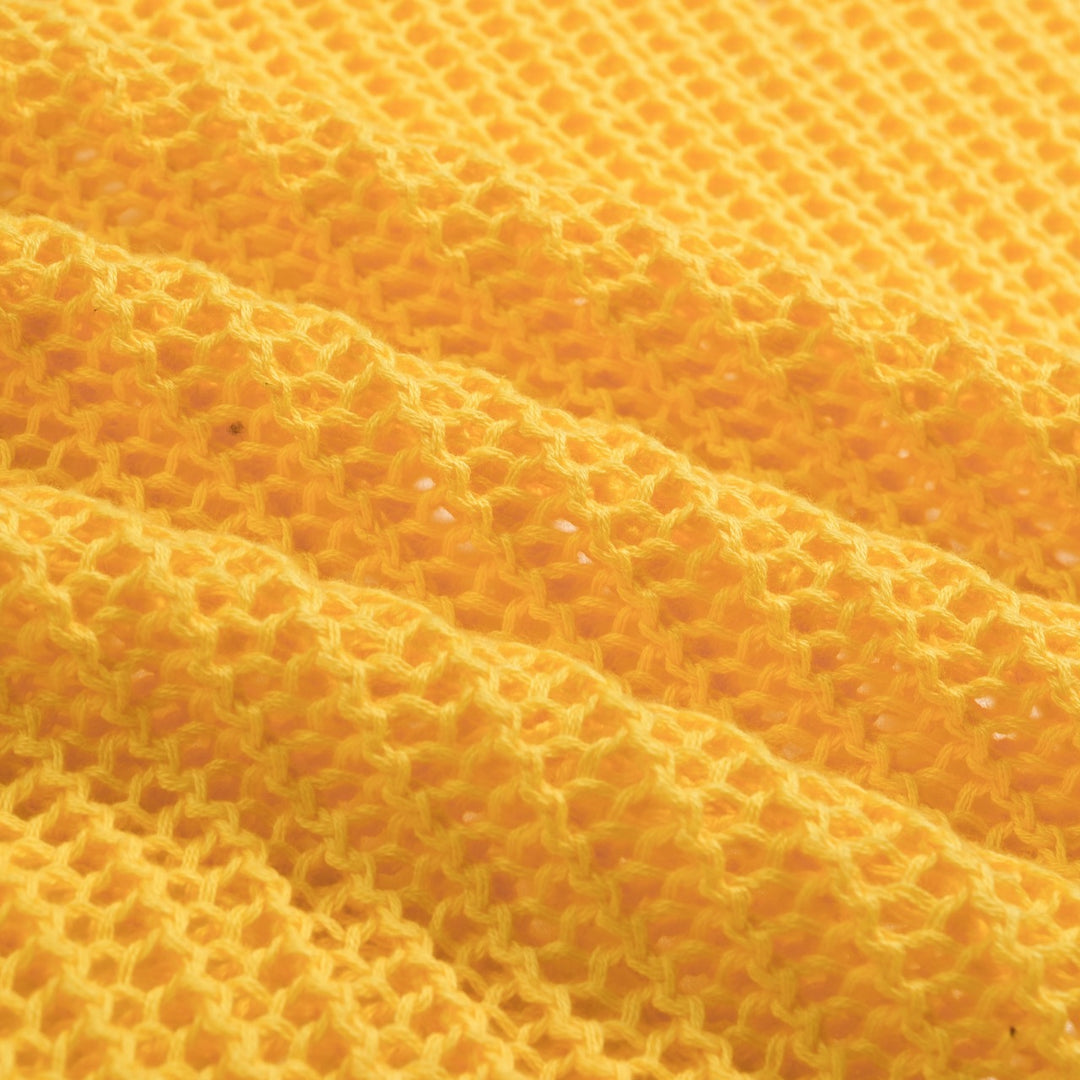 Men’s Yellow 70s Sunny Summer Openwork Resort Polo Knit Shirt