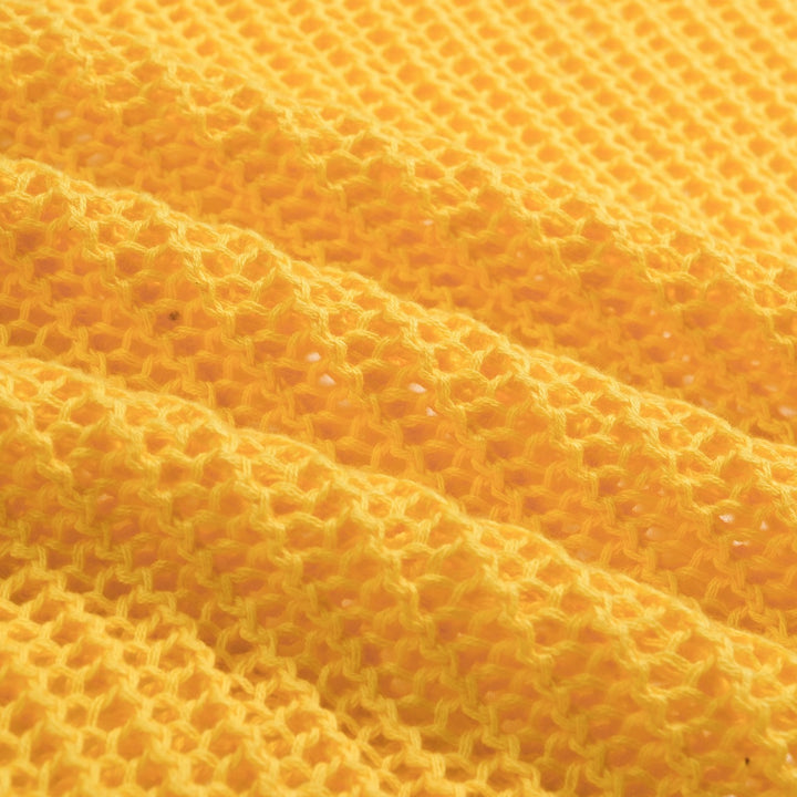 Men’s Yellow 70s Sunny Summer Openwork Resort Polo Knit Shirt