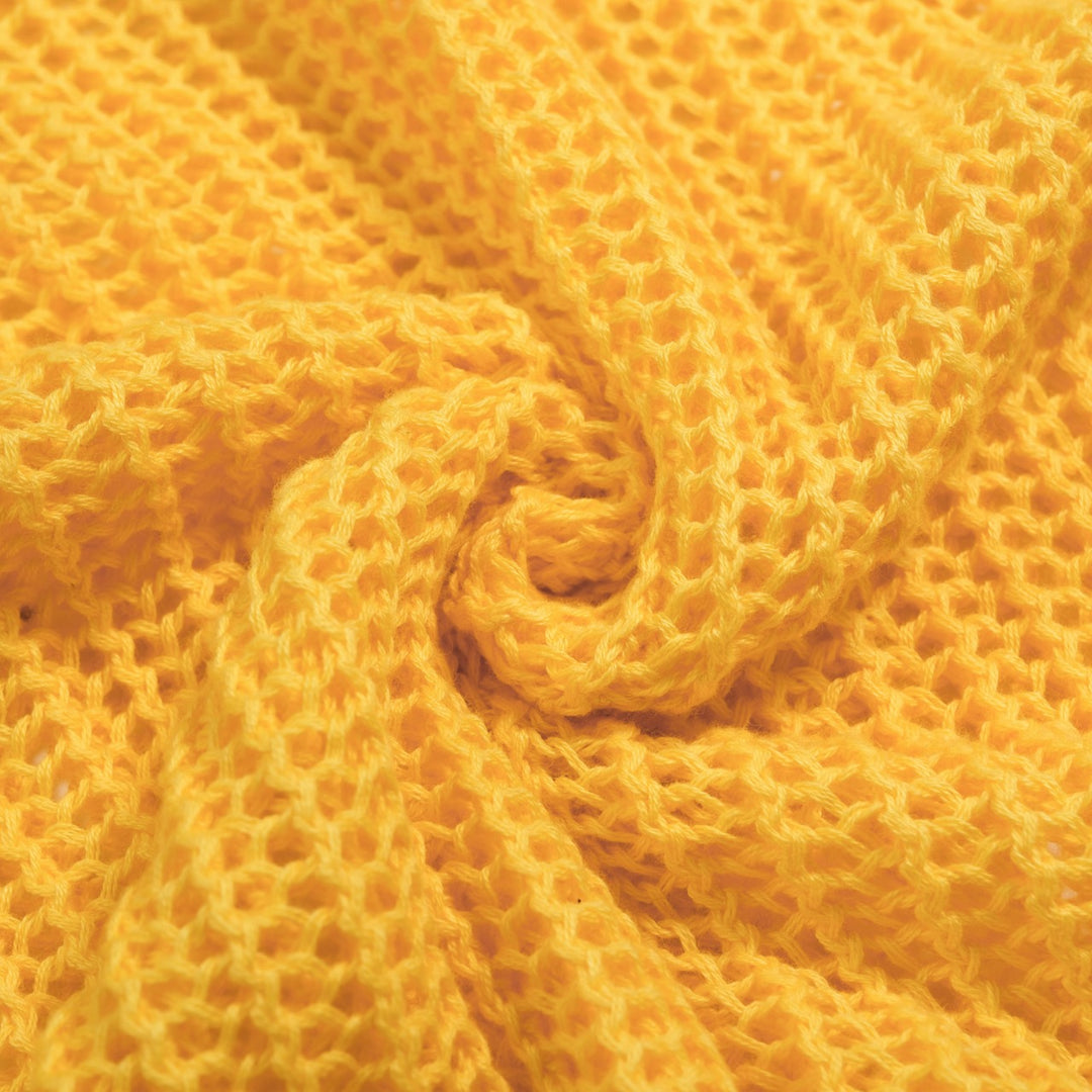 Men’s Yellow 70s Sunny Summer Openwork Resort Polo Knit Shirt