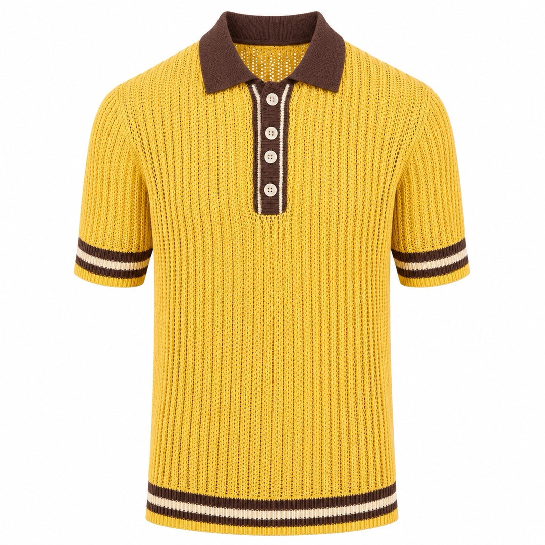 Polo de punto jacquard vintage a rayas color albaricoque para hombre