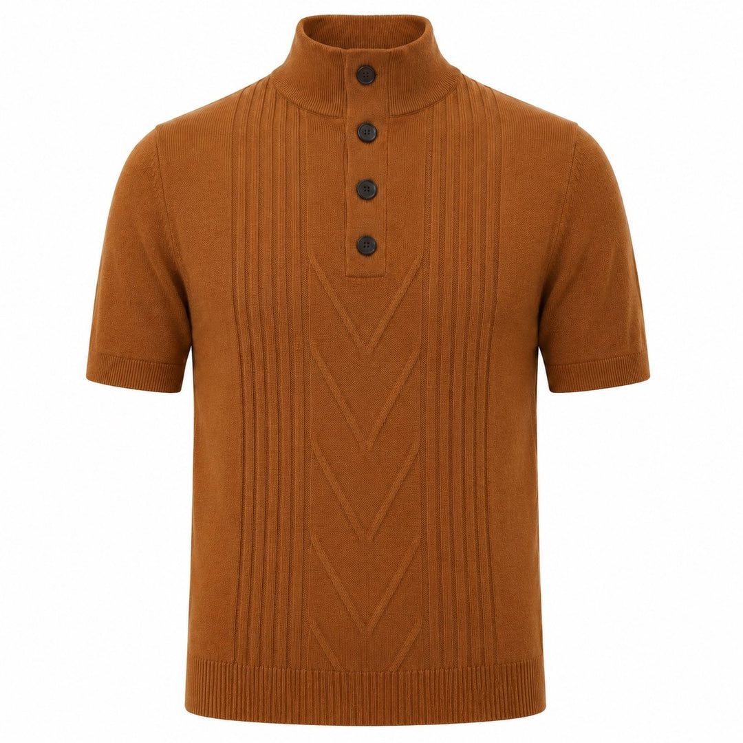 Men’s Brown 70s Old Money Textured Stand Collar Knit Sweater