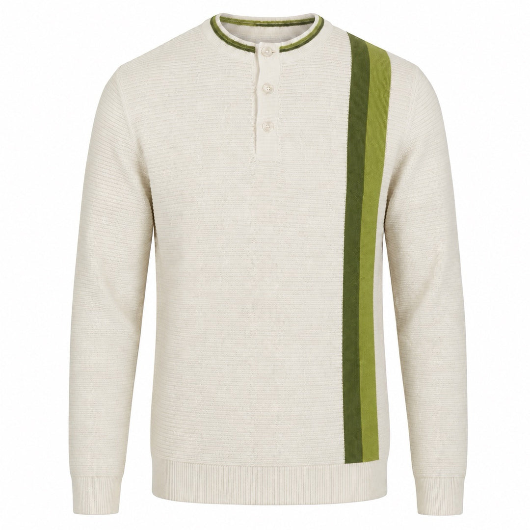 Men's Apricot Retro Sporty Collegiate Crew Neck Knit Sweater