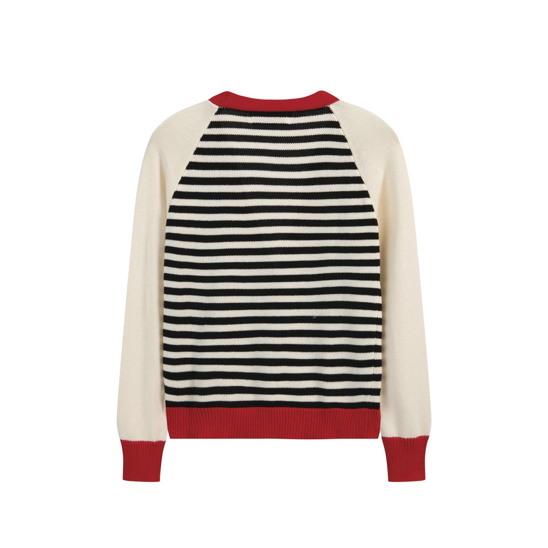 Cardigan de Malha Bege com Risca e Coração Bordado para Mulher