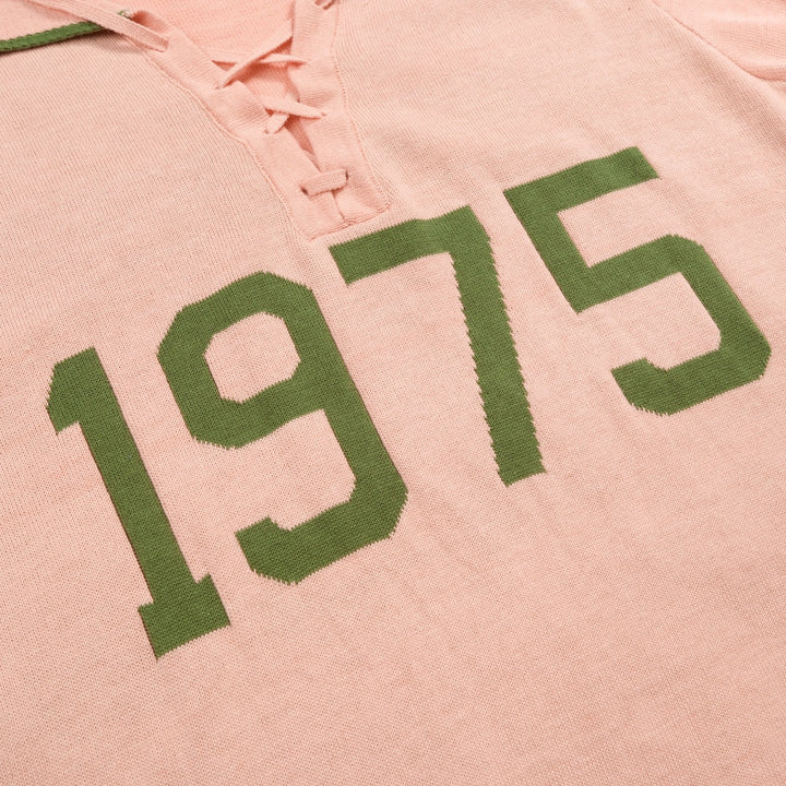 Women's Pink 70s Vintage Preppy Tie-Neck Polo Knit Sweater