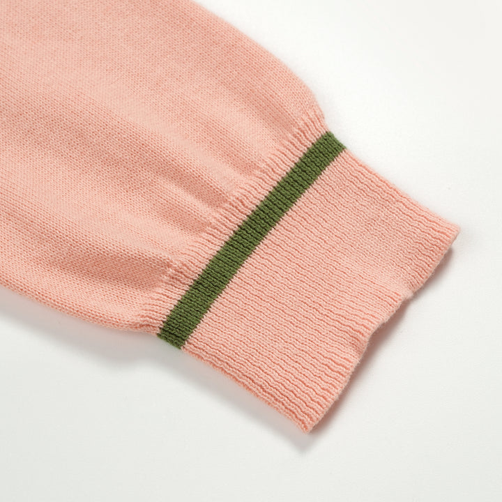 Women's Pink 70s Vintage Preppy Tie-Neck Polo Knit Sweater