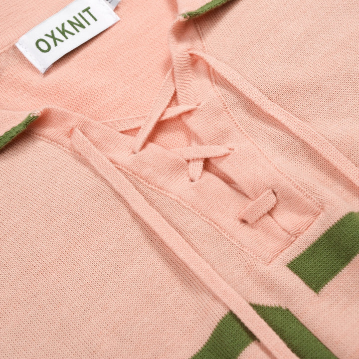 Women's Pink 70s Vintage Preppy Tie-Neck Polo Knit Sweater