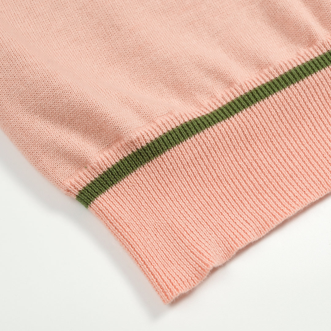 Women's Pink 70s Vintage Preppy Tie-Neck Polo Knit Sweater