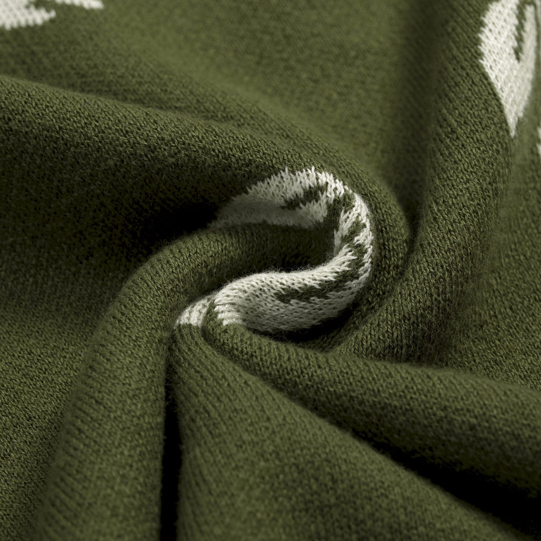 Women's Green Vintage Fun Hedgehog Crew Neck Shoulder Button Knit Sweater