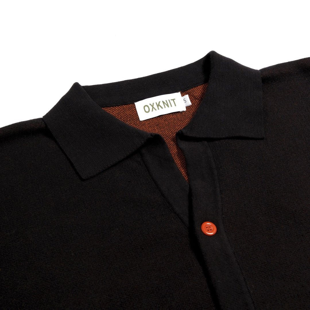 Men's Black Vintage Rock Tiger Jacquard Polo Knit Cardigan
