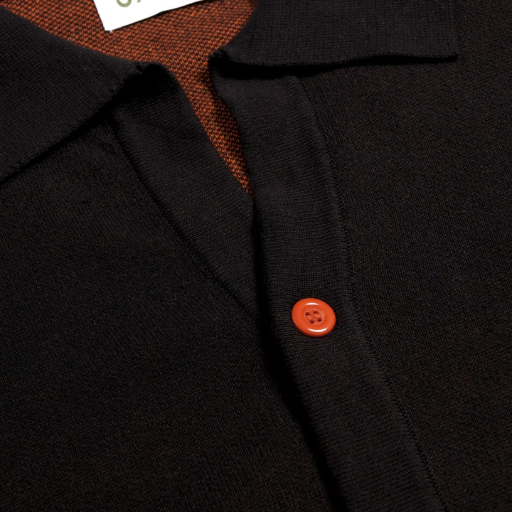 Men's Black Vintage Rock Tiger Jacquard Polo Knit Cardigan