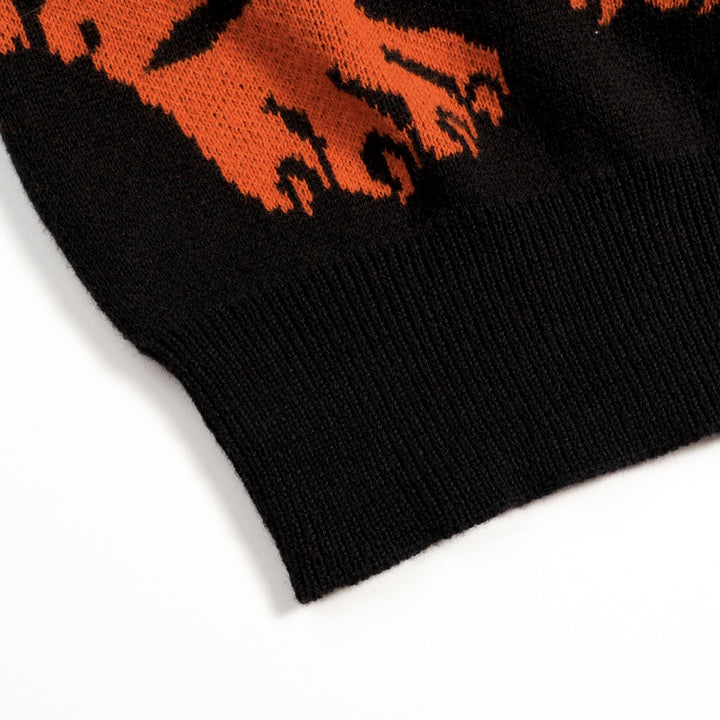 Men's Black Vintage Rock Tiger Jacquard Polo Knit Cardigan