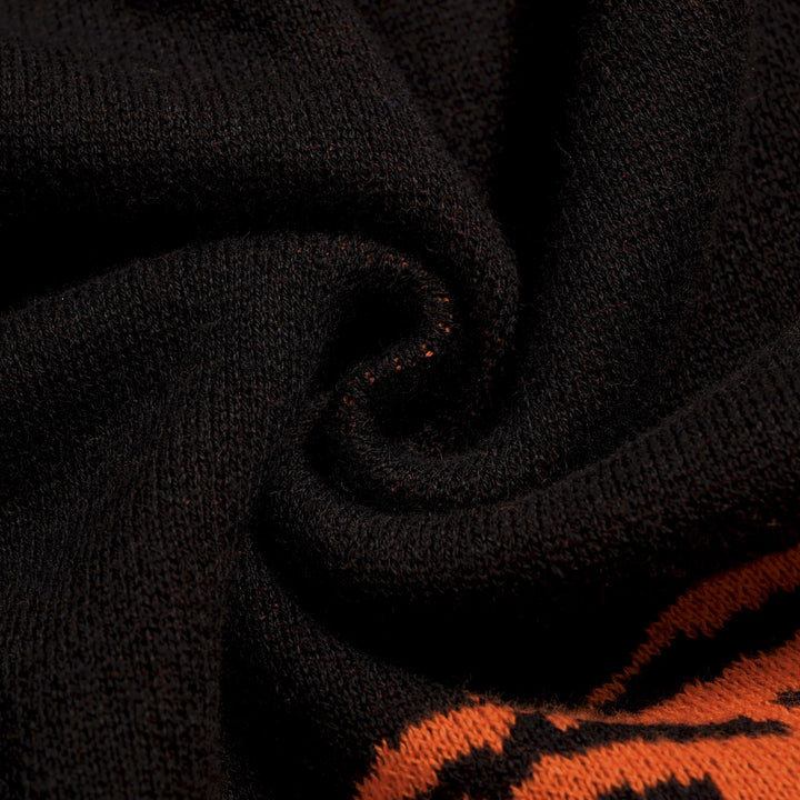 Men's Black Vintage Rock Tiger Jacquard Polo Knit Cardigan