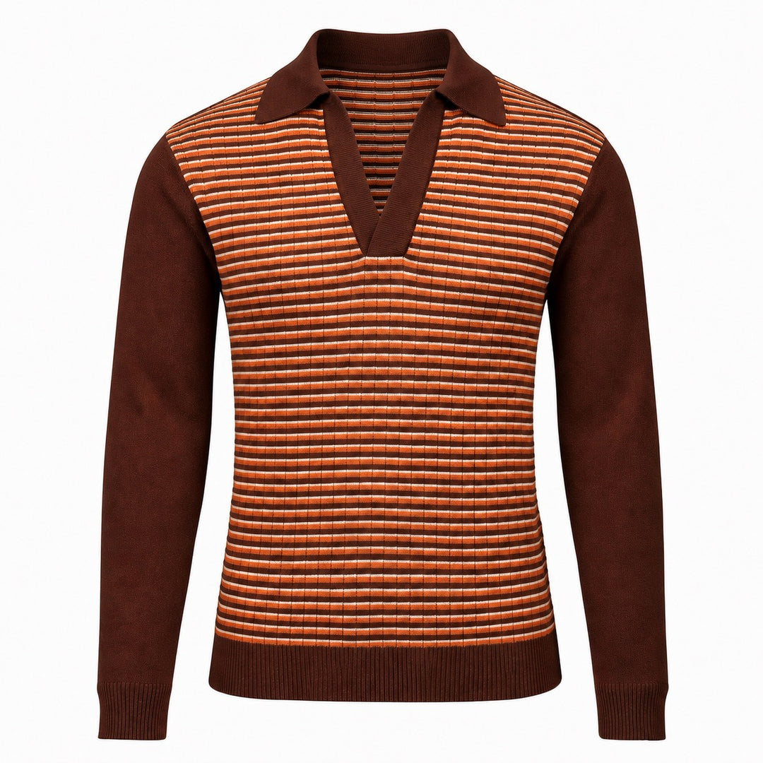 Men's Retro 1970s Mod Checkered Polo Knit Sweater