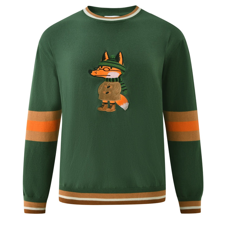 Men's Green Vintage Fox Embroidered Collegiate Knit