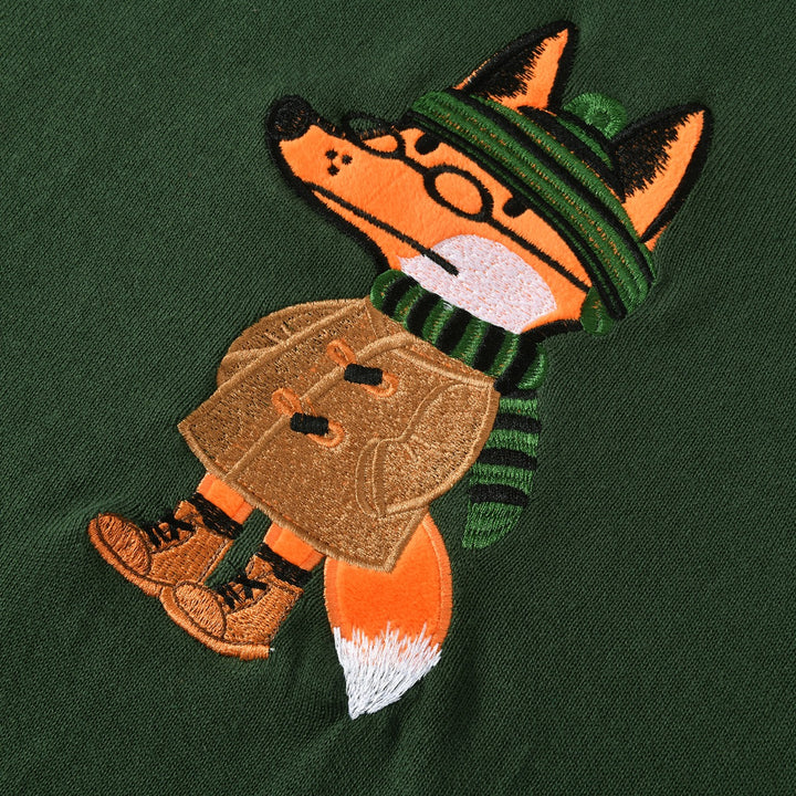 Men's Green Vintage Fox Embroidered Collegiate Knit