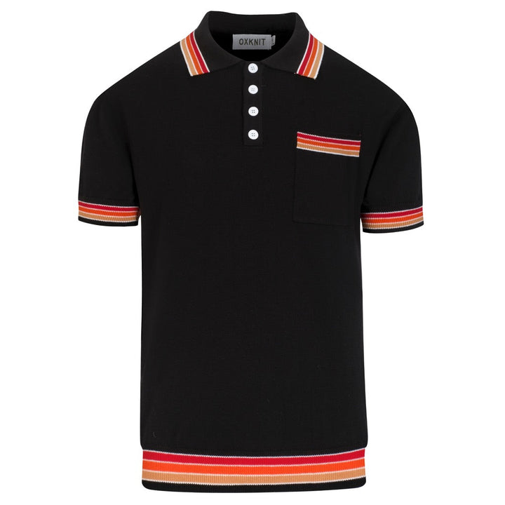Men's Black Retro Gentleman Stripe Polo Knit T-Shirt