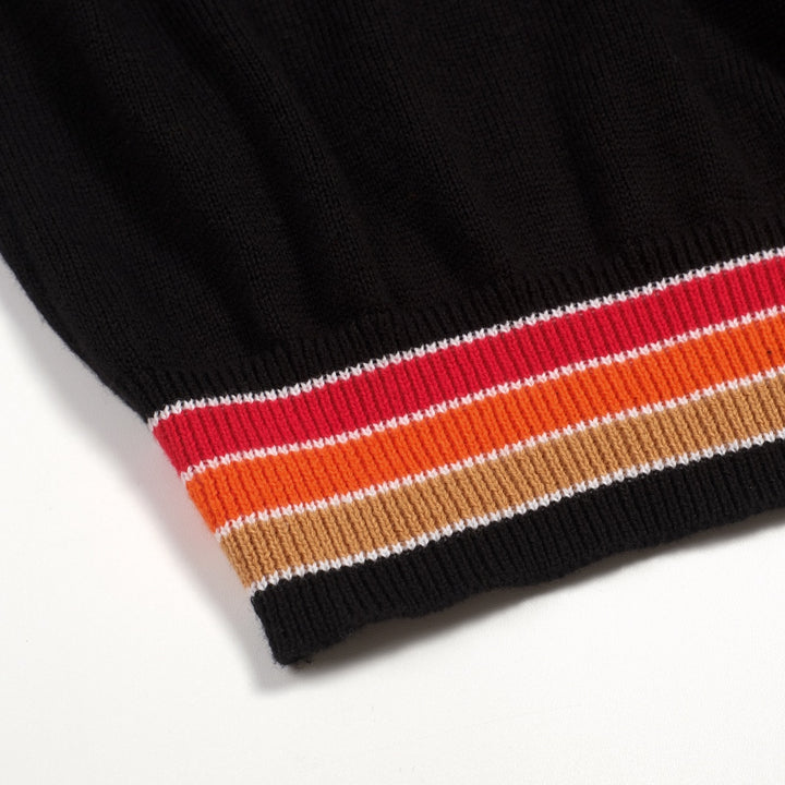 Men's Black Retro Gentleman Stripe Polo Knit T-Shirt